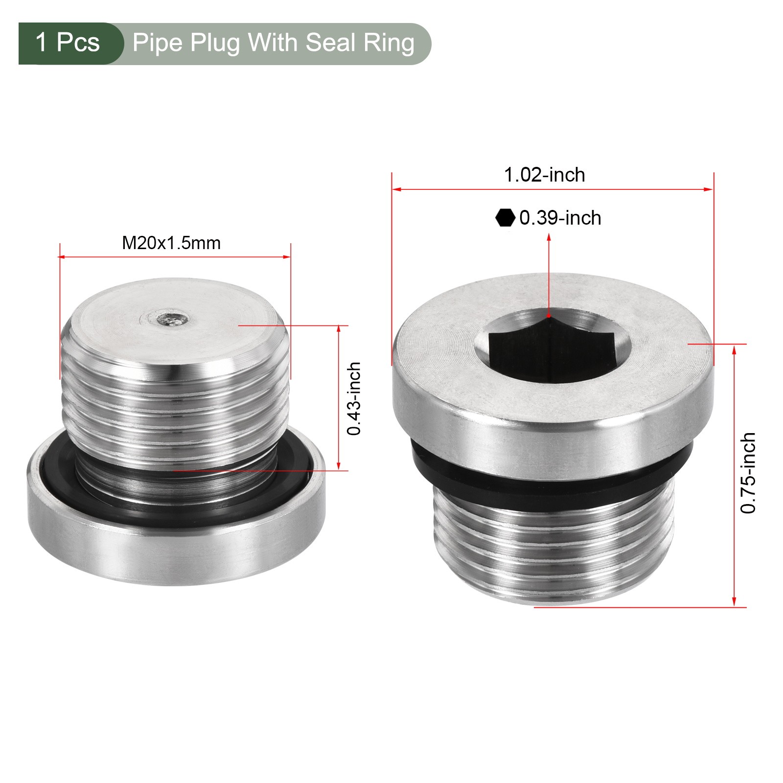 M20 x 1.5 Stainless Steel Internal Hex Head Socket Pipe Fitting (Silver)