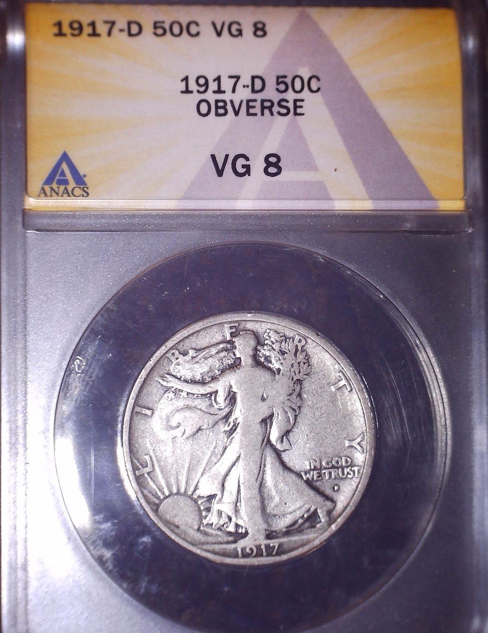 1917-D Walking Liberty Fifty Cent, ANACS VG8. Tough Date, Issue Free