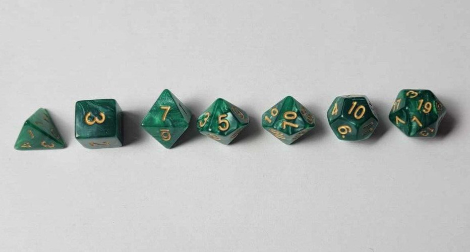 Green swirl 7 dice set