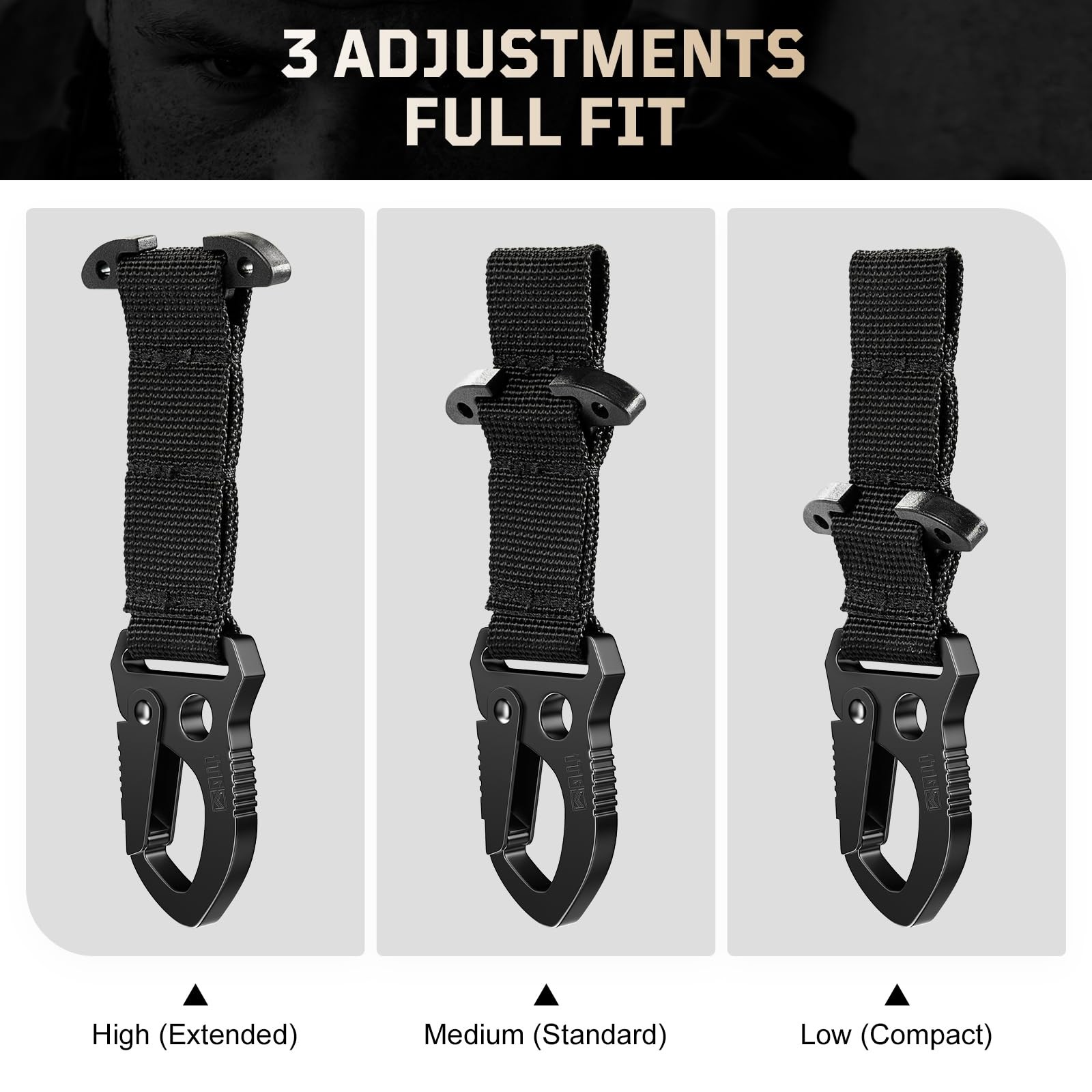 Tactical MOLLE Clip with Quick-Release Metal Hook & Nylon Webbing Black