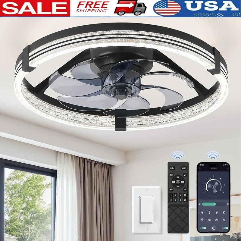 Low Profile Ceiling Fan W/ LED Light Remote Control Quiet DC Motor Dimmable Fan