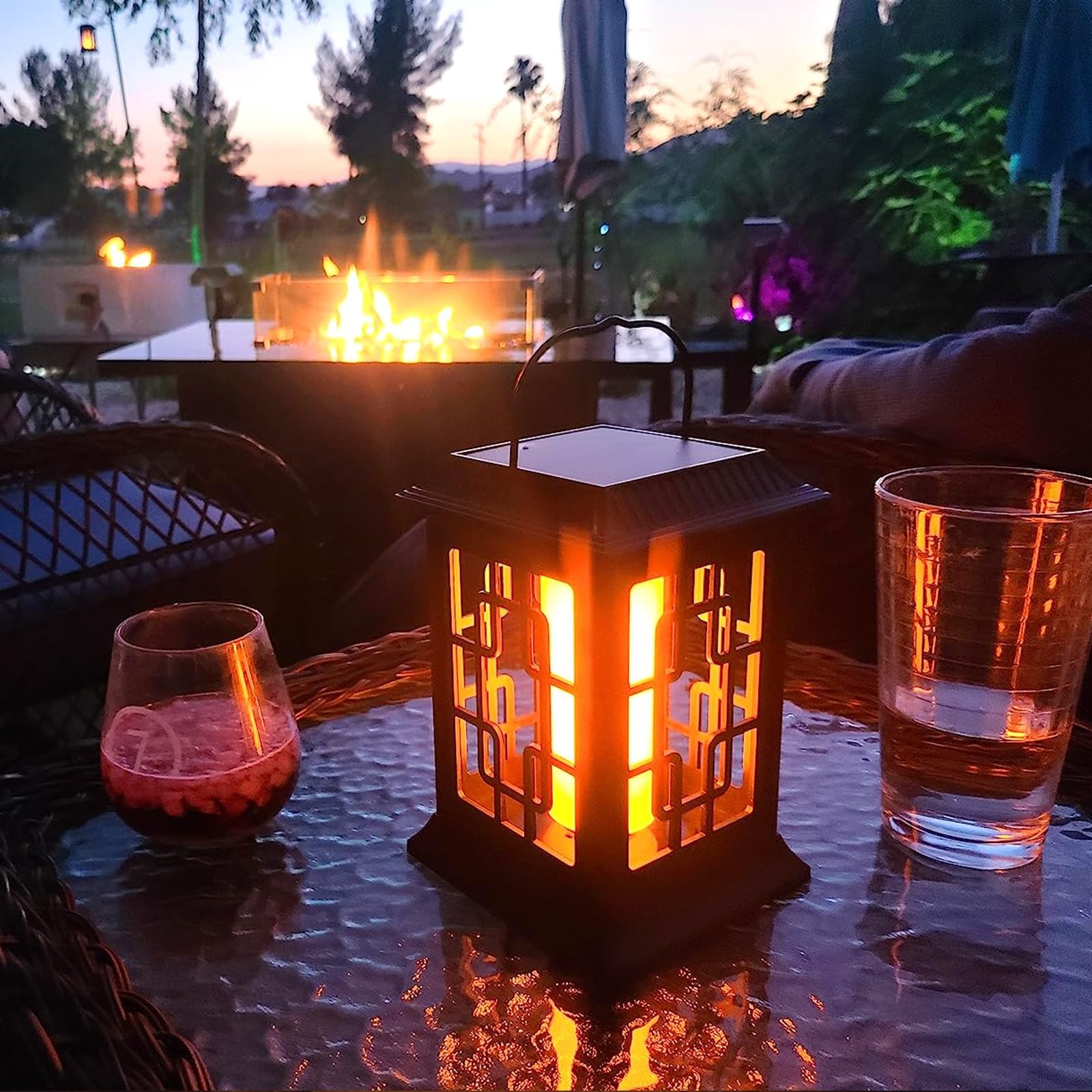 Flickering Solar Lantern Outdoor, Waterproof Hanging Flame Solar Powered Lant...