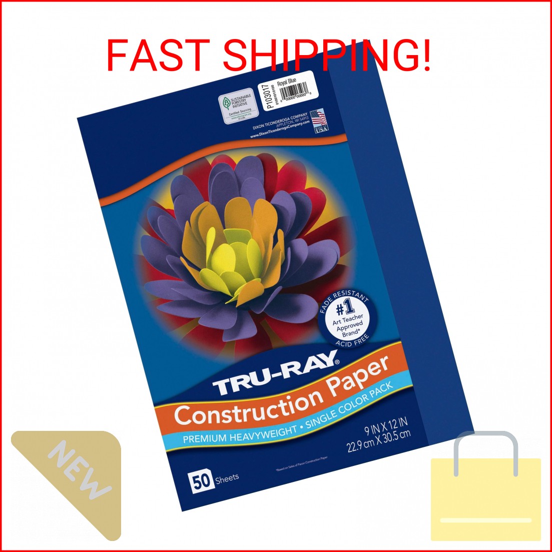 Tru-Ray Heavyweight Construction Paper, Royal Blue, 9" x 12", 50 Sheets (PAC1030