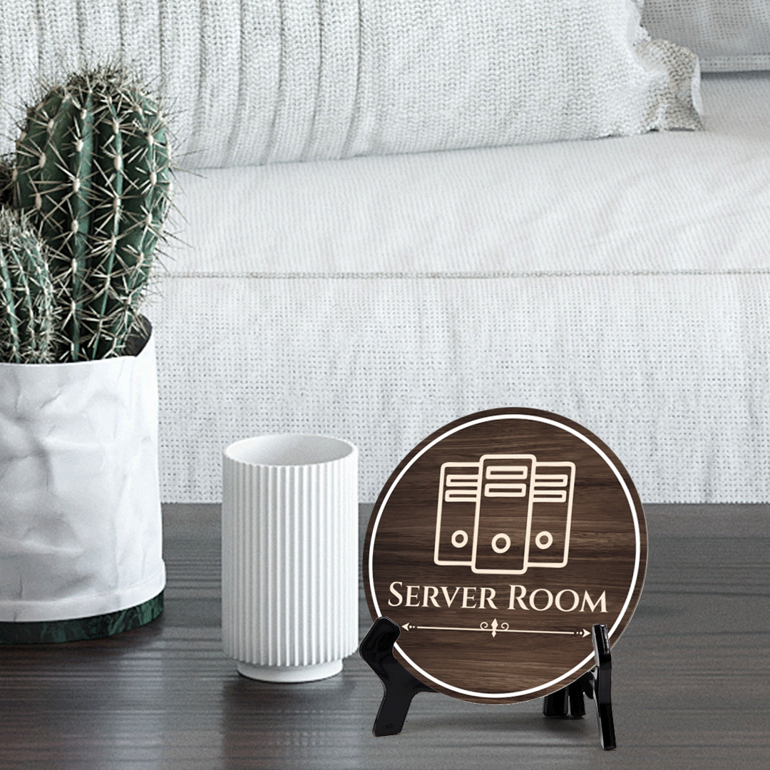 Server Room Circle Table Sign with Acrylic Stand (5x5")