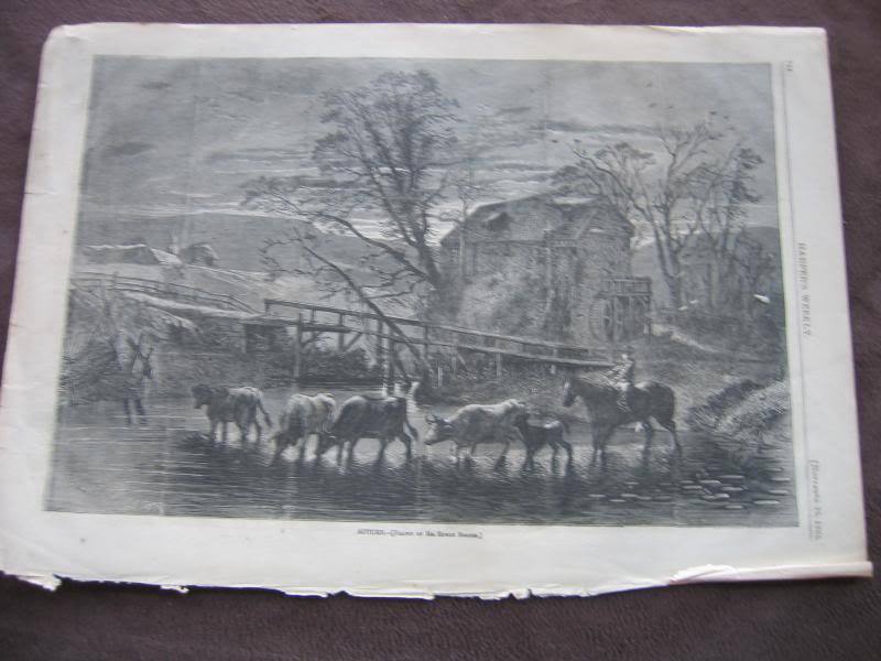ORIGINAL HARPERS WEEKLY "AUTUMN" Edwin Forbes SAWMILL CATTLE BRIDGE Print 1865