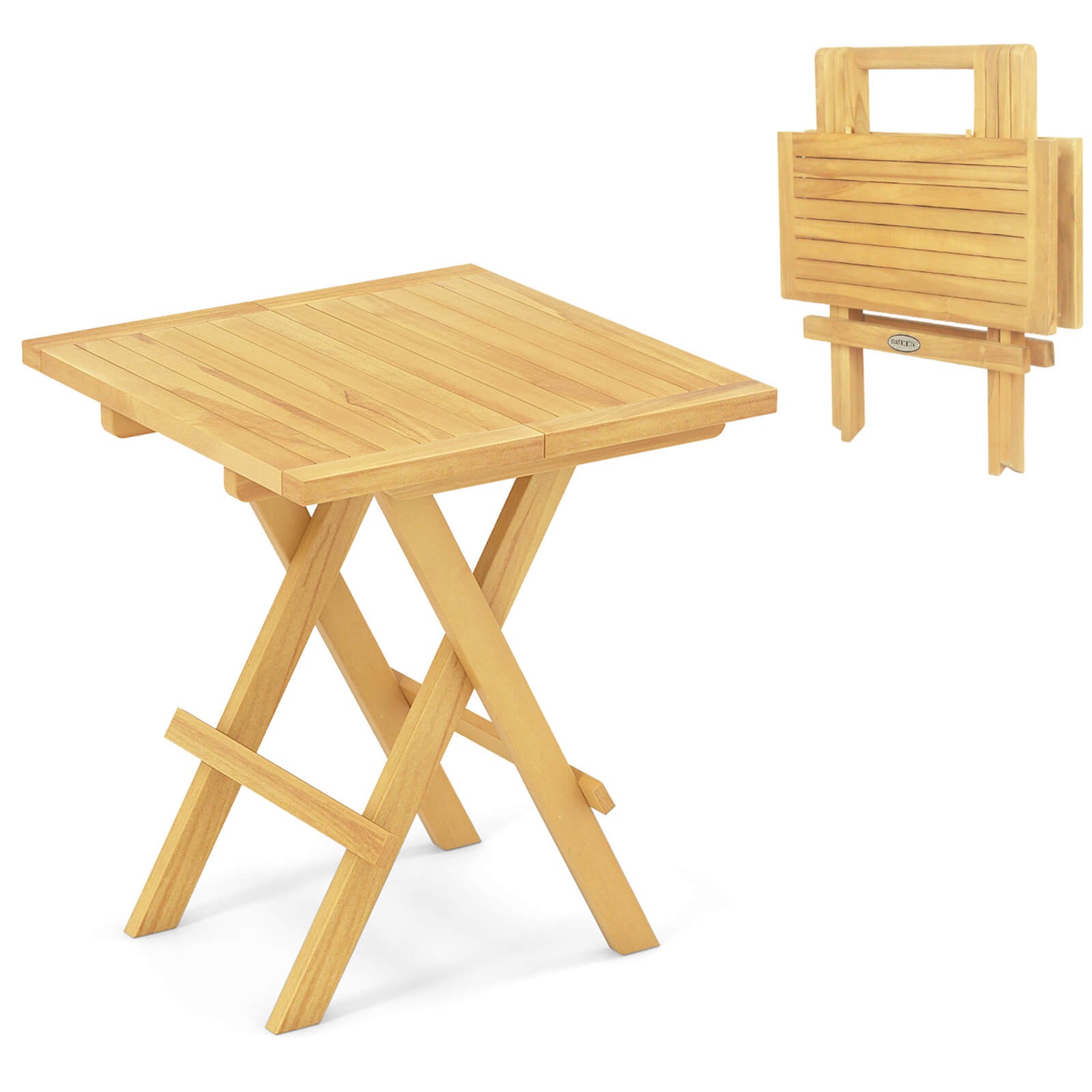 Patio Folding Side Table w/ X-shaped Legs & Slatted Tabletop for Backyard