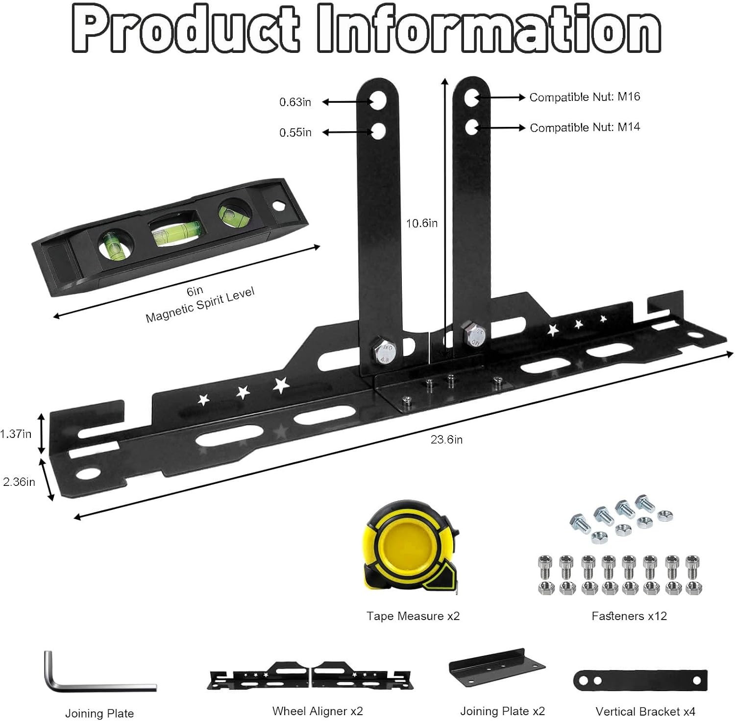 Precision Wheel Alignment Tool Kit with Heavy-Duty Toe Plates - Universal Fit