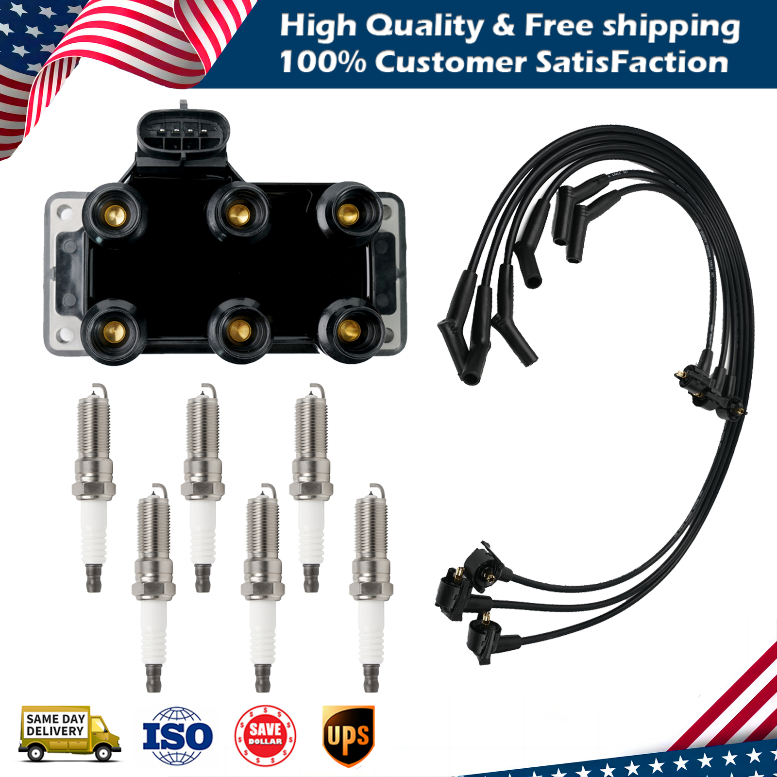 Ignition Coil+Spark Plugs + Wires fit Ford Mustang 3.8L V6 from 01/99-00