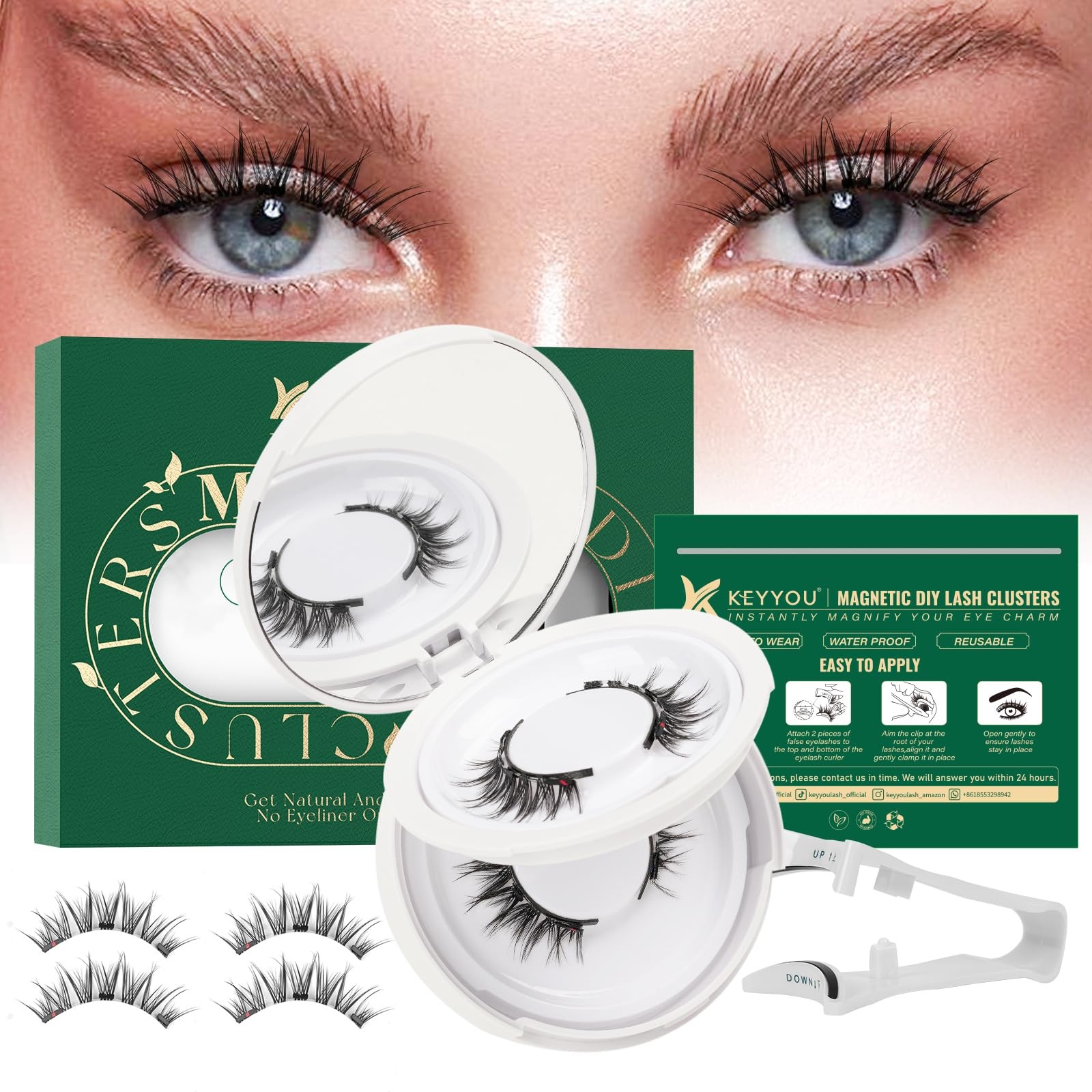 KEYYOU Reusable Magnetic Eyelashes 2 Pair with Eyelashes-A05+A05