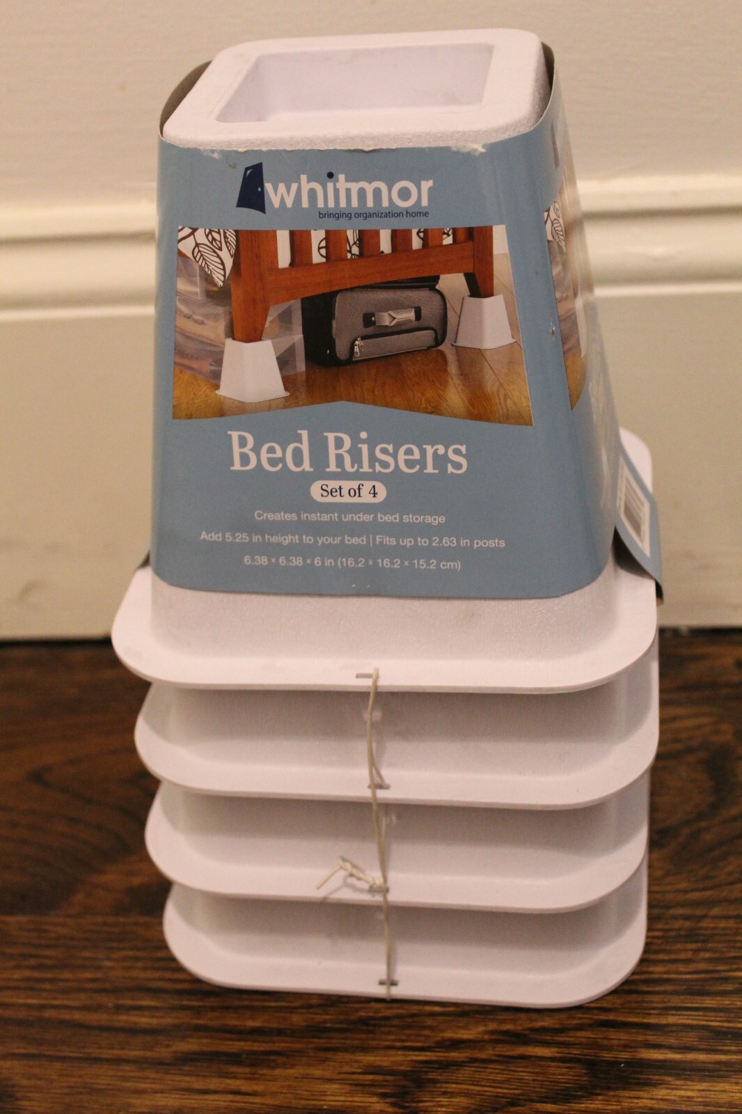 Set of 4 Quality Bed risers, White Square Shaped, Bed Risers NWT