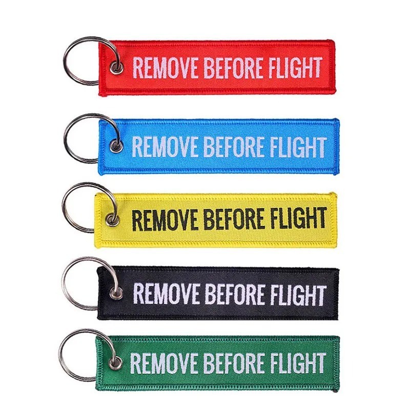 5PCS Remove Before Flight Key Chain Jet Tag Keychain Both Sides Text Embroidery