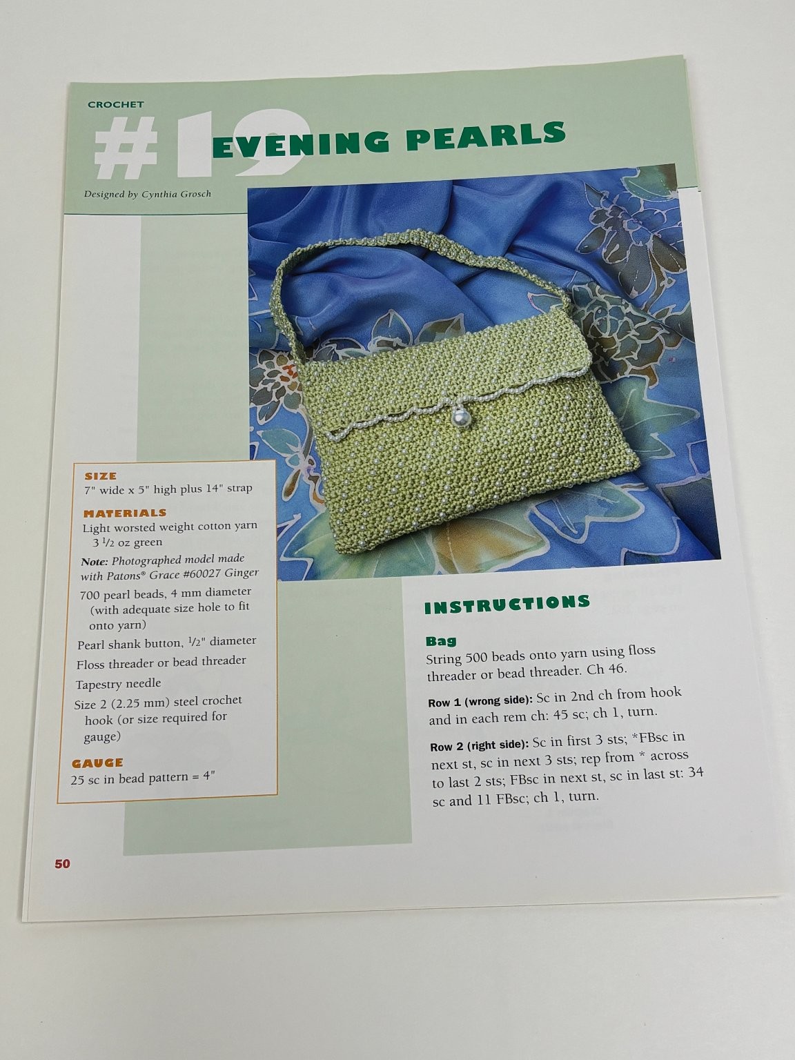 Evening Pearls Purse Crochet Pattern Bag Accessory Book Pages