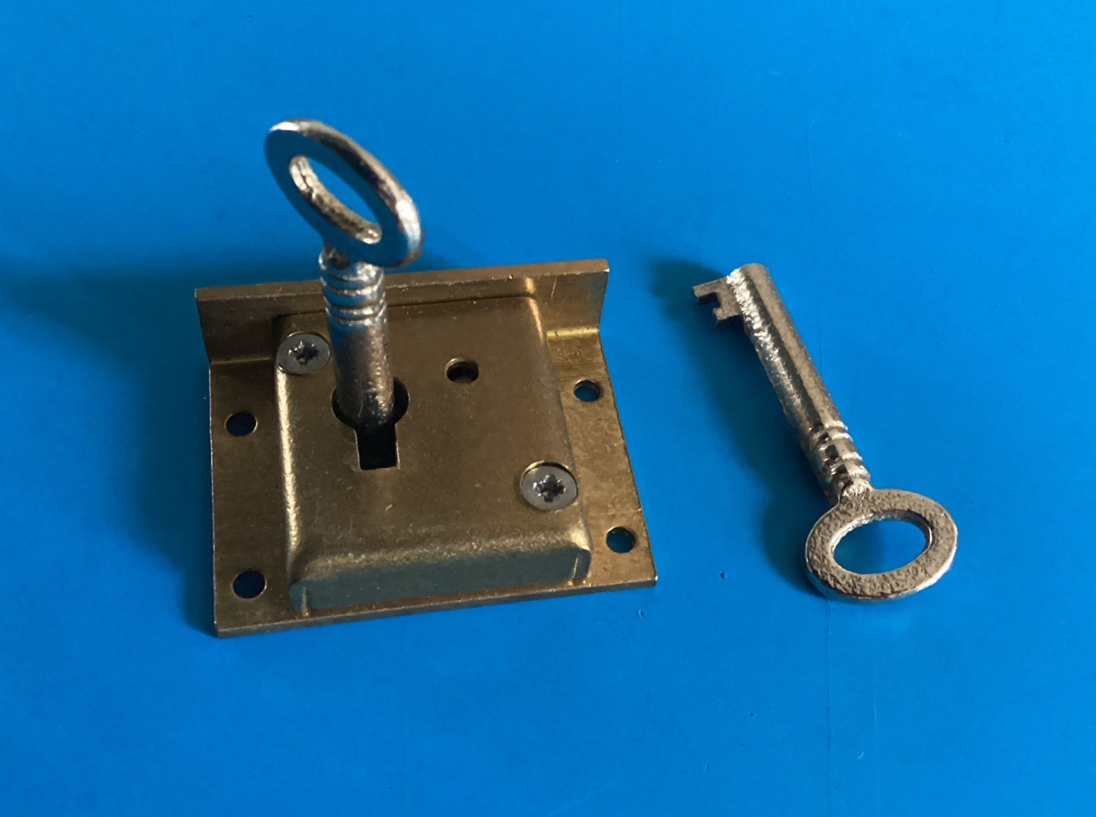 Antique Brass Half Mortise Drawer / Bureau Fall Lock 39mm X 30mm X 11 + 2 Keys.