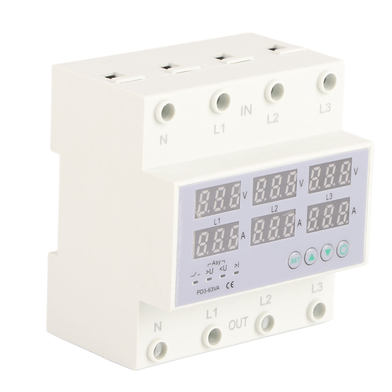 3 Phase DIN Rail Voltmeter Ammeter Automatic Overvoltage Protector 63A Part