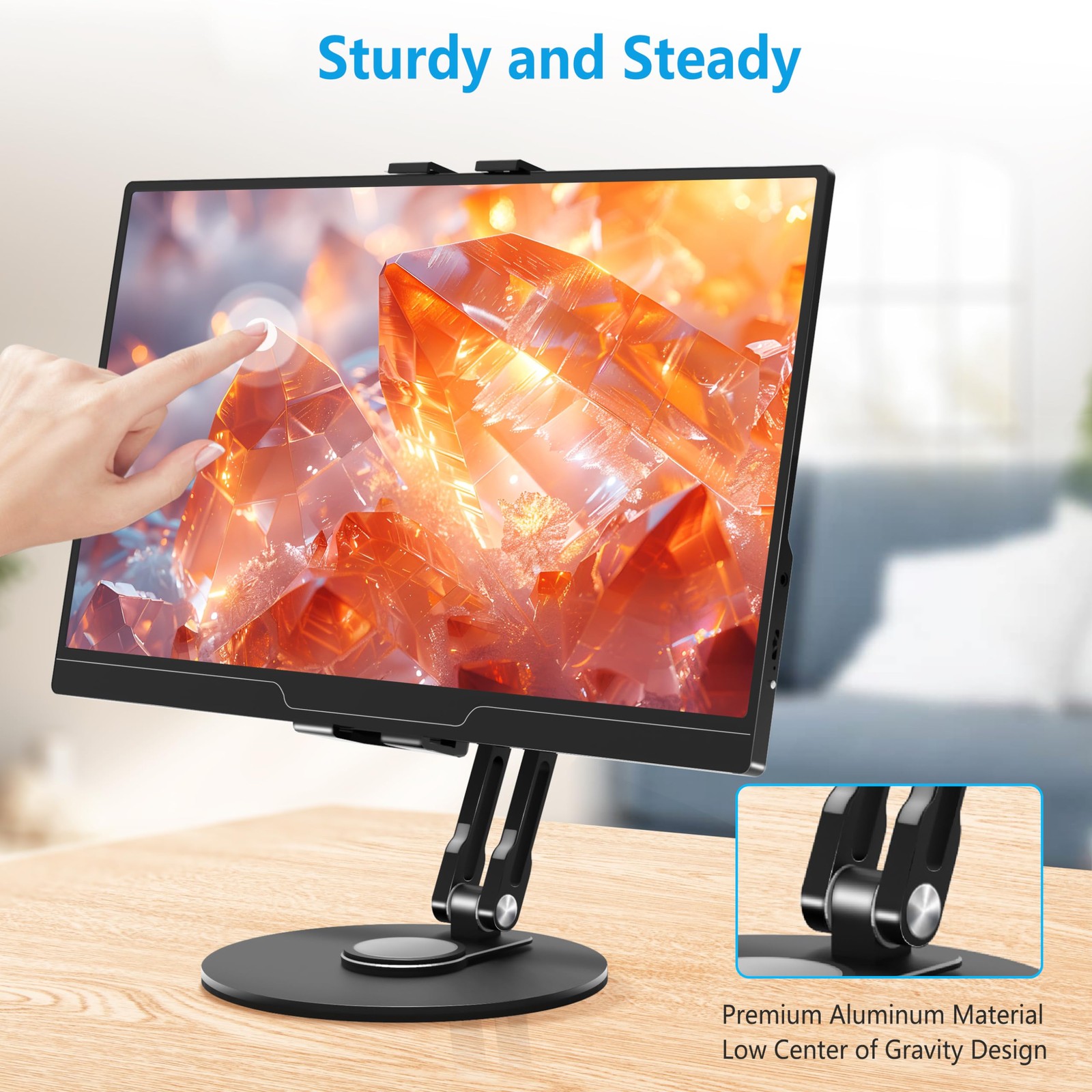 Bimo 360° Rotatable Aluminum Tablet Stand, Foldable Multi-Angle Desk Black