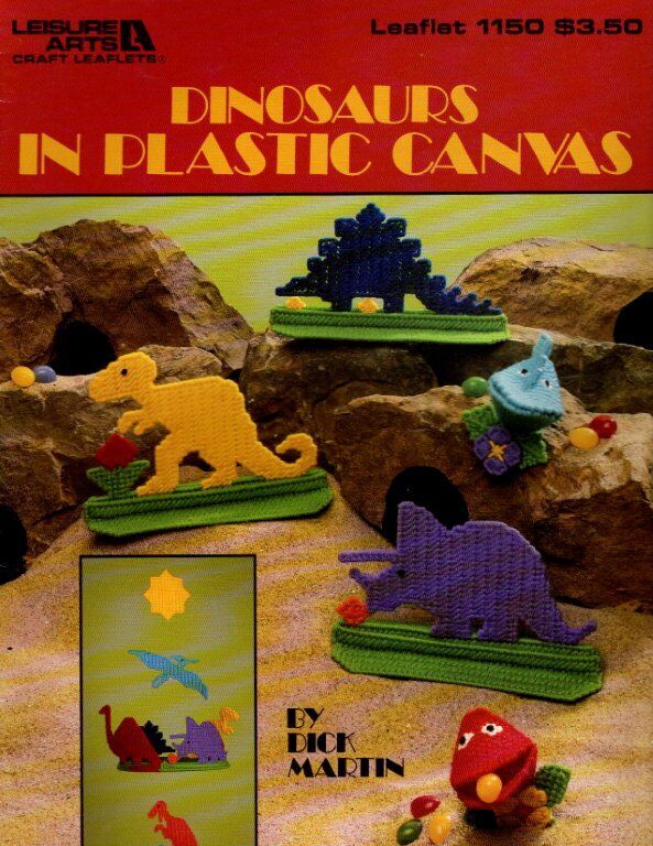 VINTAGE LEISURE ARTS DINOSAURS IN PLASTIC CANVAS BY DICK MARTIN