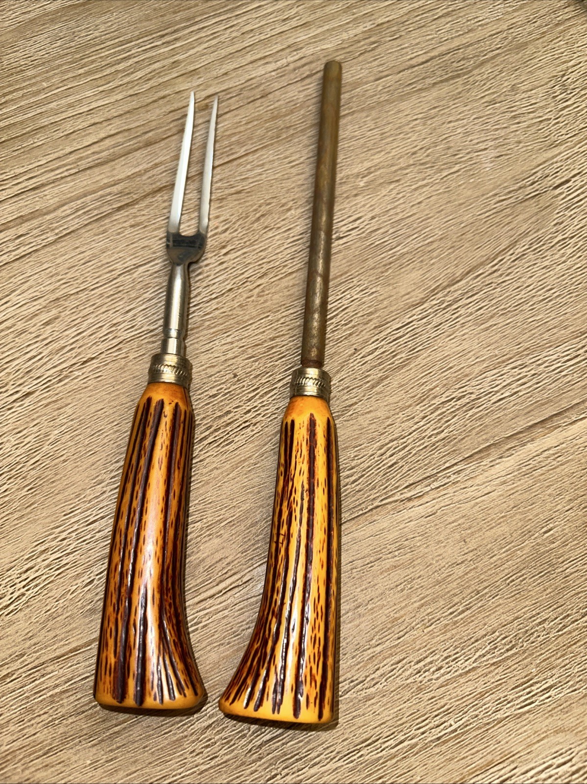 Vintage Bakelite/Stag Handle Carving Fork & Knife Sharpener