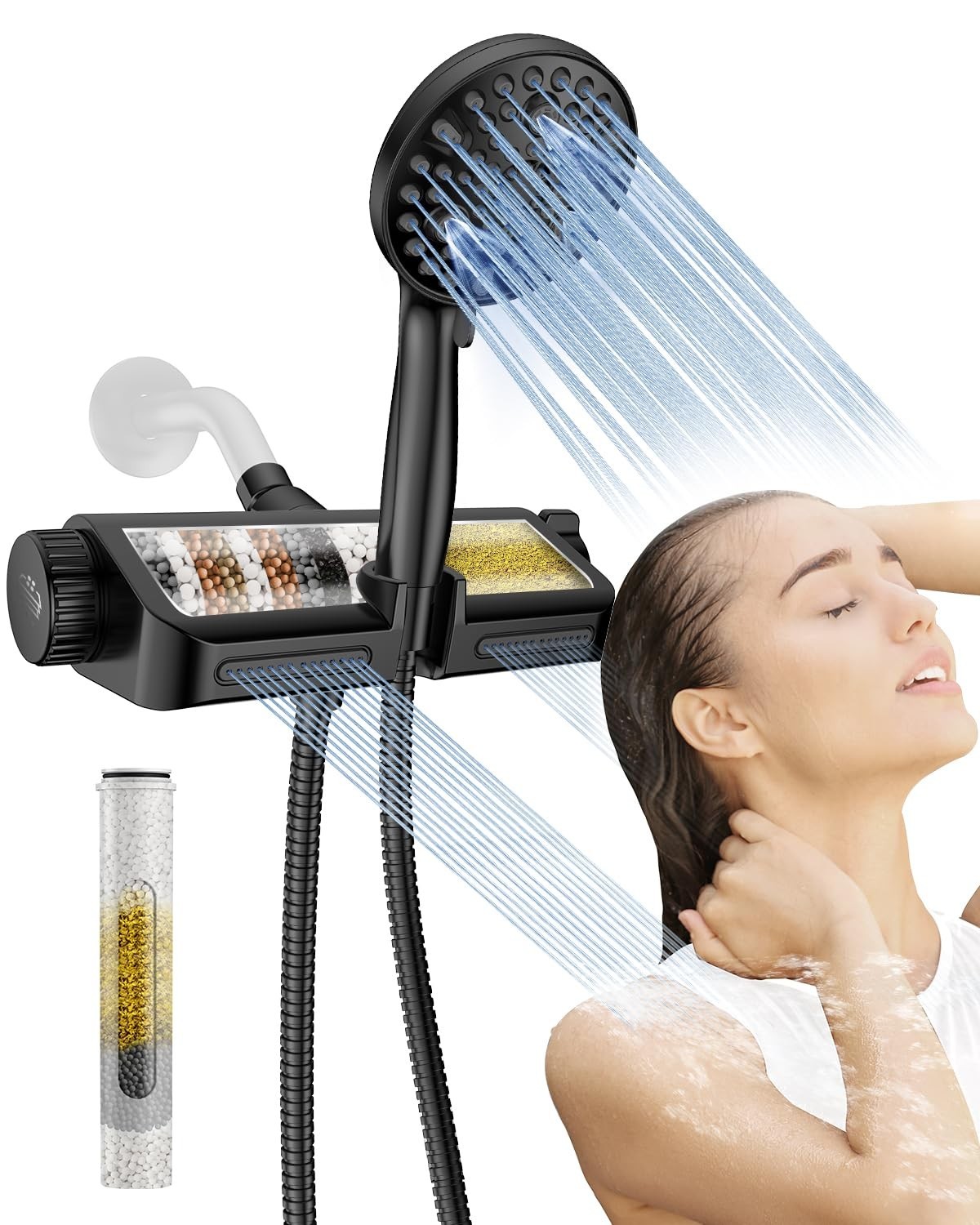 Filtered Shower Head with Handheld Combo - Dual 2-in-1 Spa System, 10 Modes, Hig