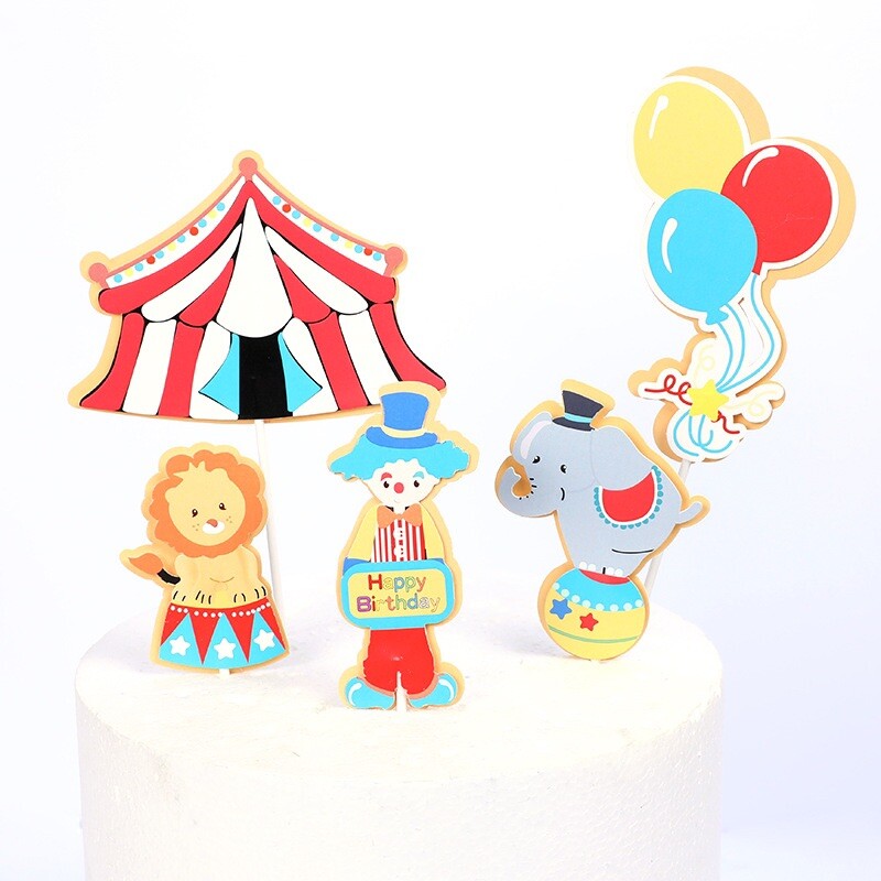5 PCs Circus Cupcake Topper Set Birthday Cake Decorations
