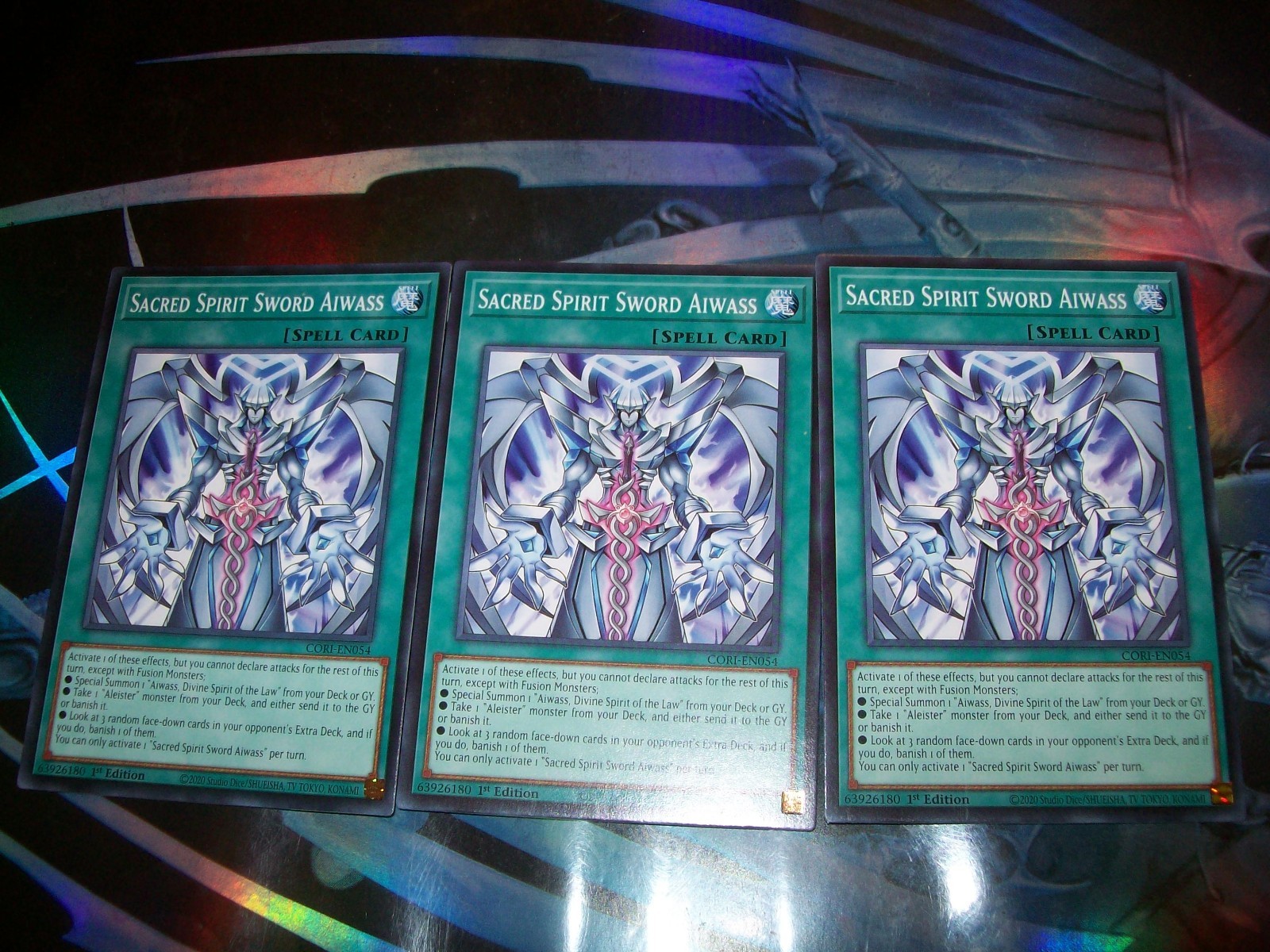 3x Sacred Spirit Sword Aiwass 1st Edition Common CORI-EN054 Yu-Gi-Oh!