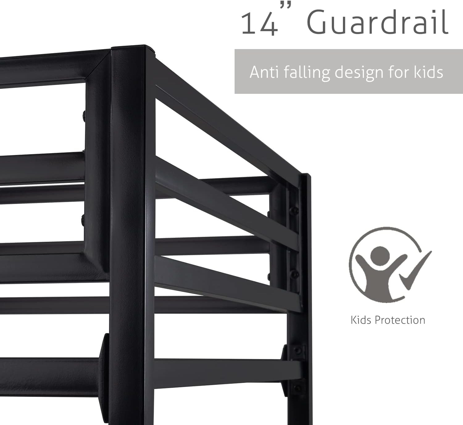 Black Loft Bunk Bed Twin Over Twin with Guardrail