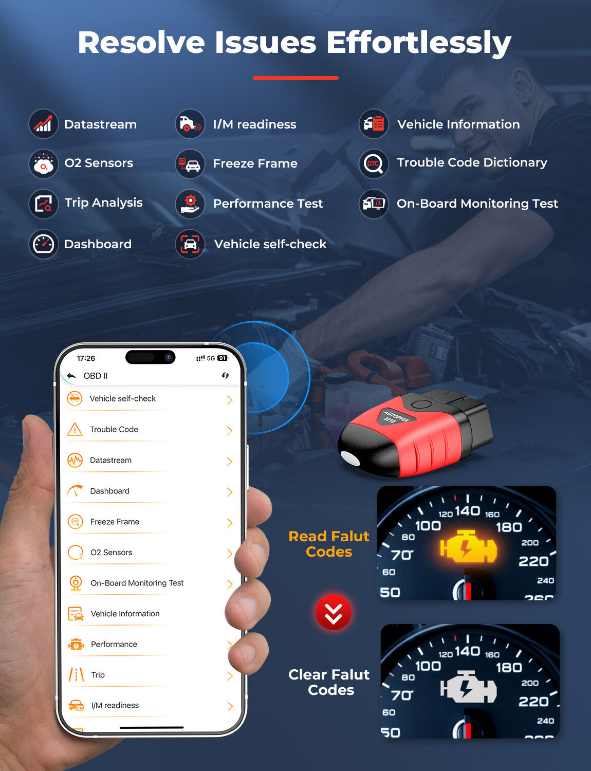 AUTOPHIX Bluetooth OBD2 OBDII Car Diagnostic Scanner Auto Fault Code Reader 3210