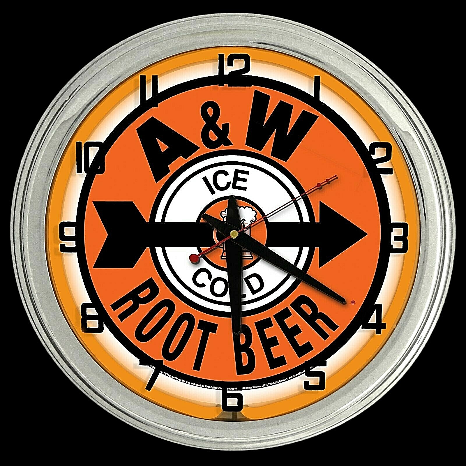 16" A&W Ice Cold Root Beer Sign Orange Neon Clock Man Cave Garage Bar