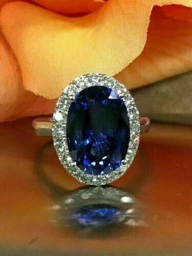 5.30 Ct Oval Cut Natural Sapphire Diamond Wedding Ring 14k White Gold Size 7