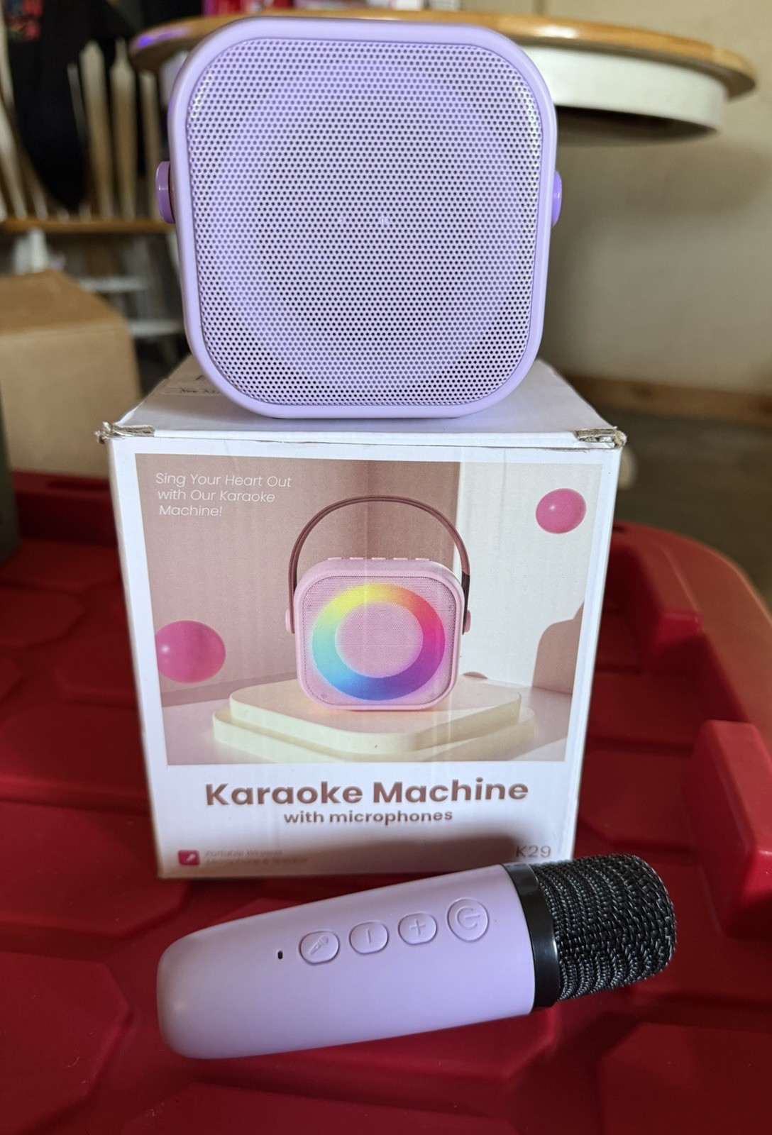 Purple Portable Karaoke System with Wireless Microphone and Speaker K29