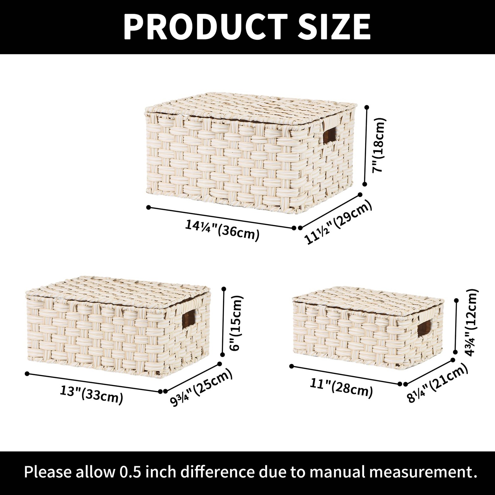 Wicker Storage Baskets with Lids, Set of 3 Decorative Storage Boxes, Baskets ...