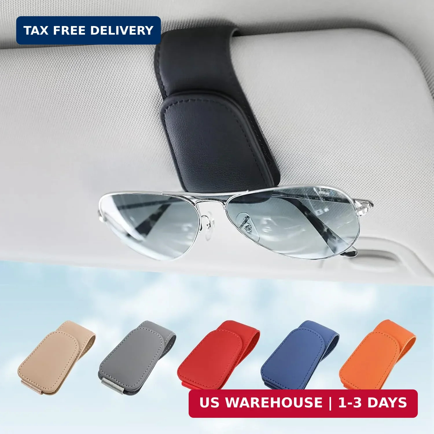 KanSmart Sunglass Holder for Car Sun Visor, Magnetic Sunglasses Clip, Leather Gl