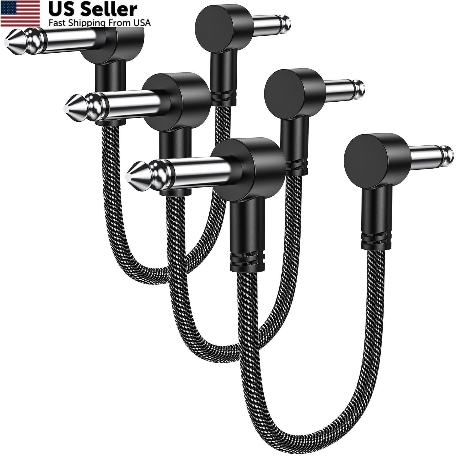 MOSWAG Guitar Patch Cables 3 Pack, 6 Inch Pedal Board Cable 3 Black