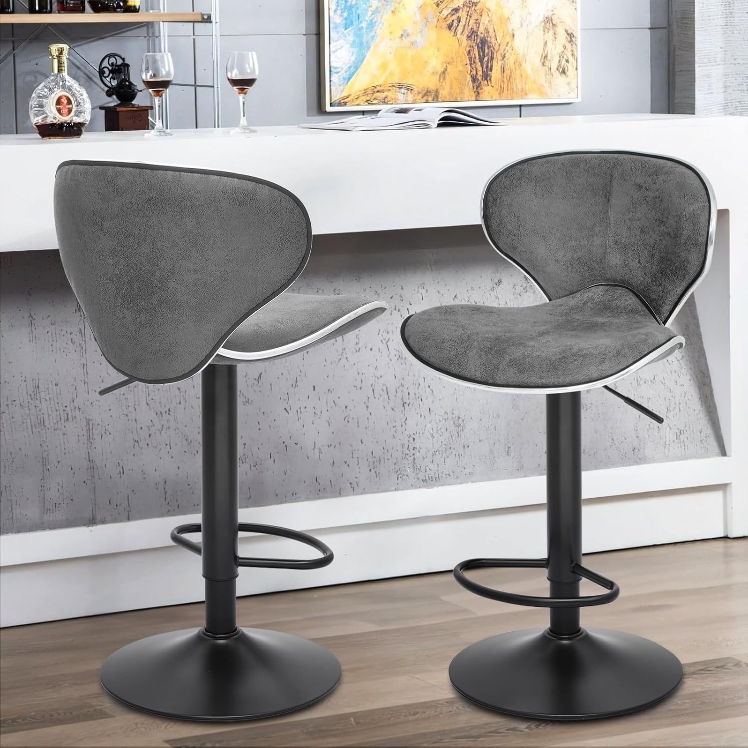 Adjustable Counter Height Bar Stools Set of 2, PU Leather Modern Bar Chairs,