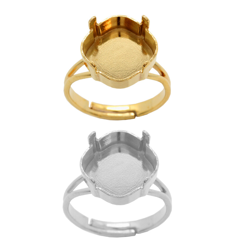 Brass Adjustable Ring Bases for Square Cushion Shape Fancy Stones * Choose Color