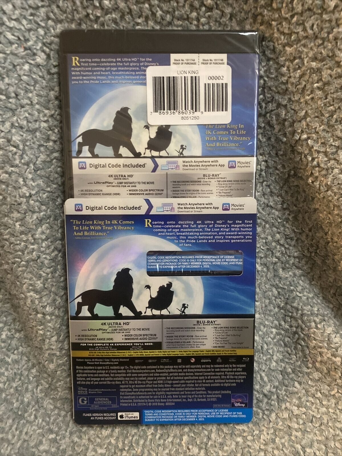 The Lion King (4K Ultra HD + Blu-Ray BD + Digital) Disney *NEW/SEALED* w/ Slip