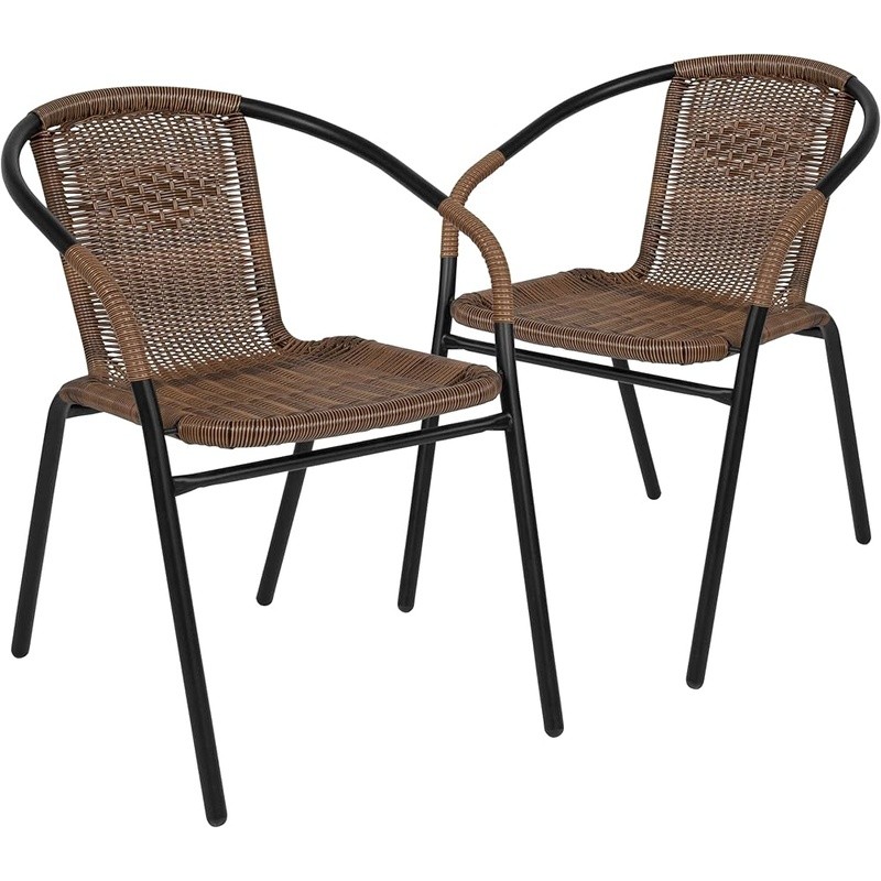 Set of 2 Rattan Chair Indoor Outdoor Ergonomic Stackable Dining Chairs