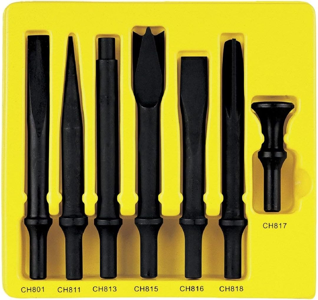Grey Pneumatic 7pc Air Hammer Chisel/ Cutter/ Hammer Bit Set .498" Shank #CS807