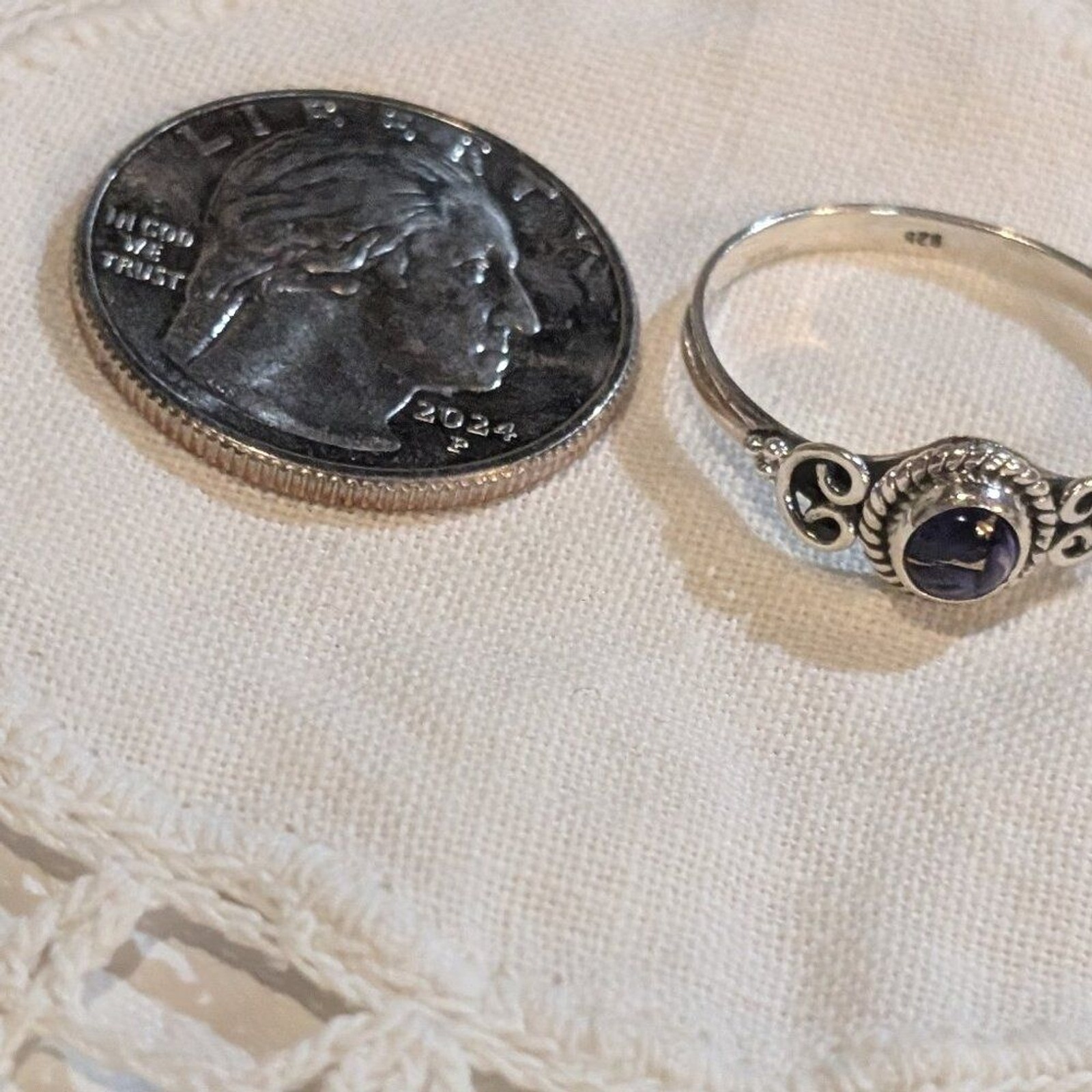 925 Sterling Silver Purple Dahlia Size 9.5