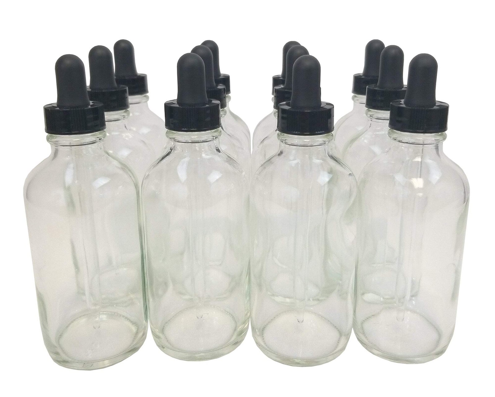 Bottle, Flint Glass, Clear, Boston Round, 4oz, with Dropper Assembly, Pack of 12