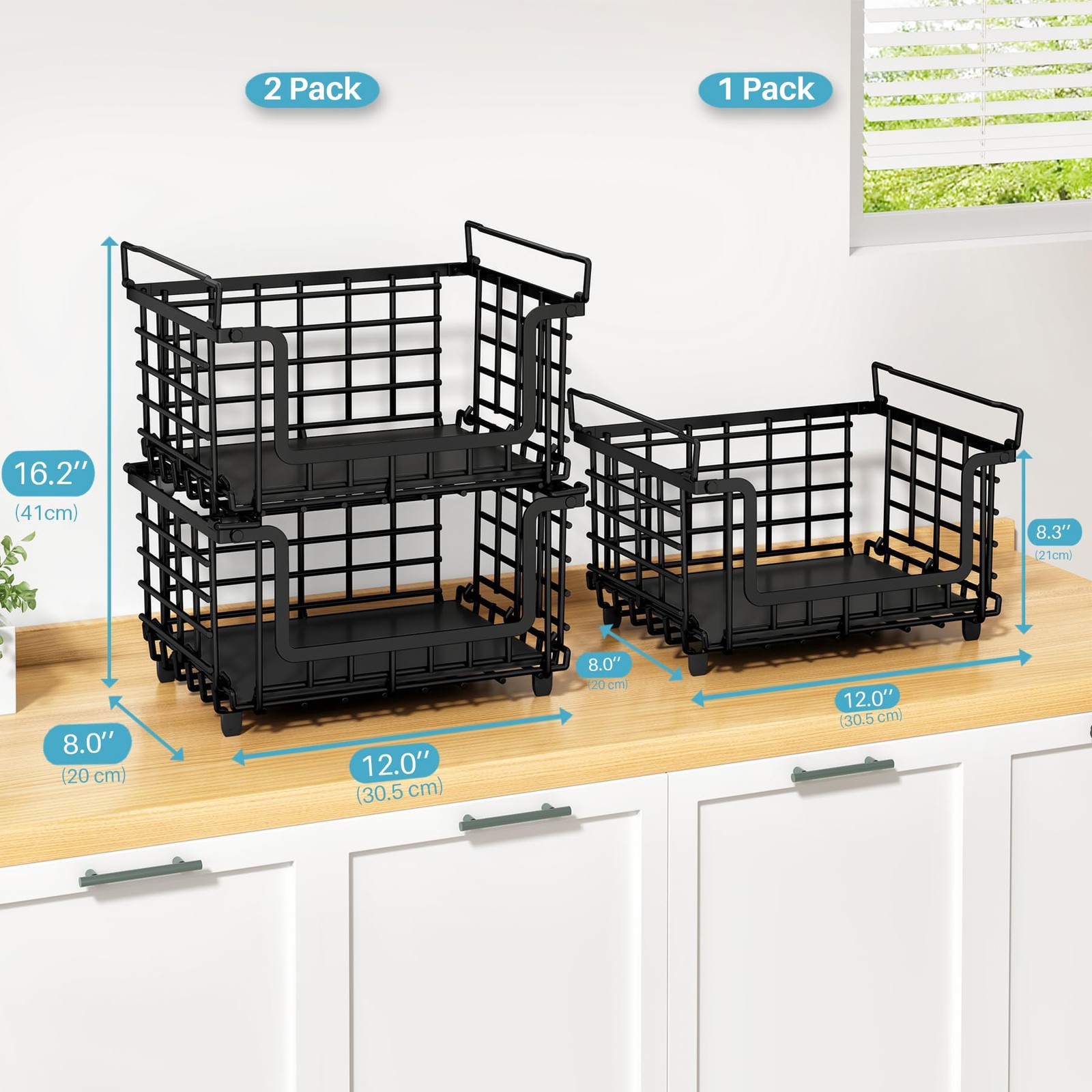 2 Pack Stackable Metal Wire Vegetable Fruit Basket for Kitchen Counter Cabine...