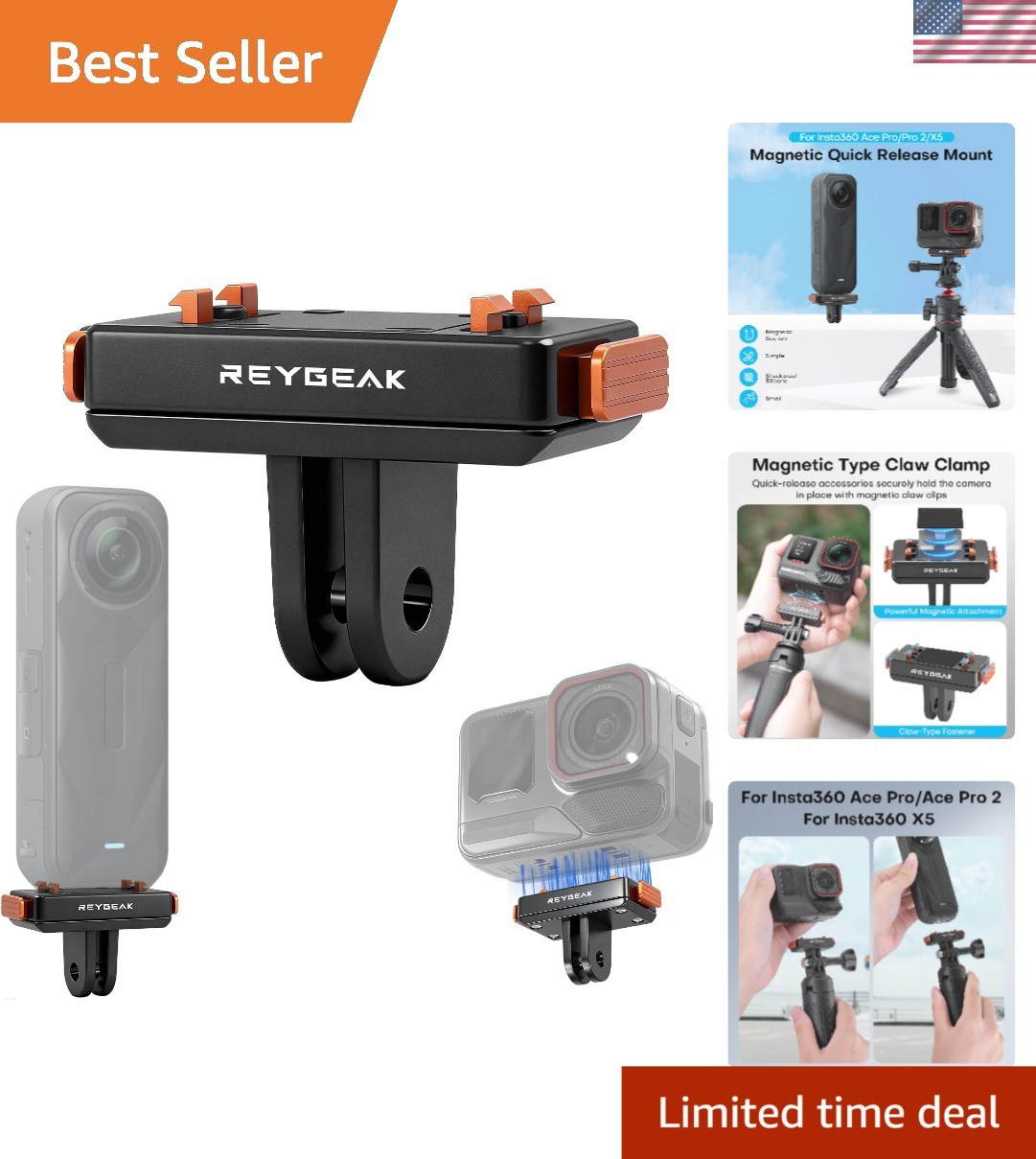 Magnetic Quick Release Mount for Insta360 X5/Ace Pro & Accessories - One Pack