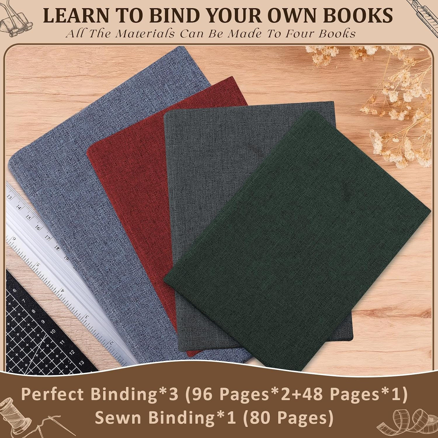 145Pcs Book Binding Kits for Beginners,Complete Bookbinding Kit Tools Materials