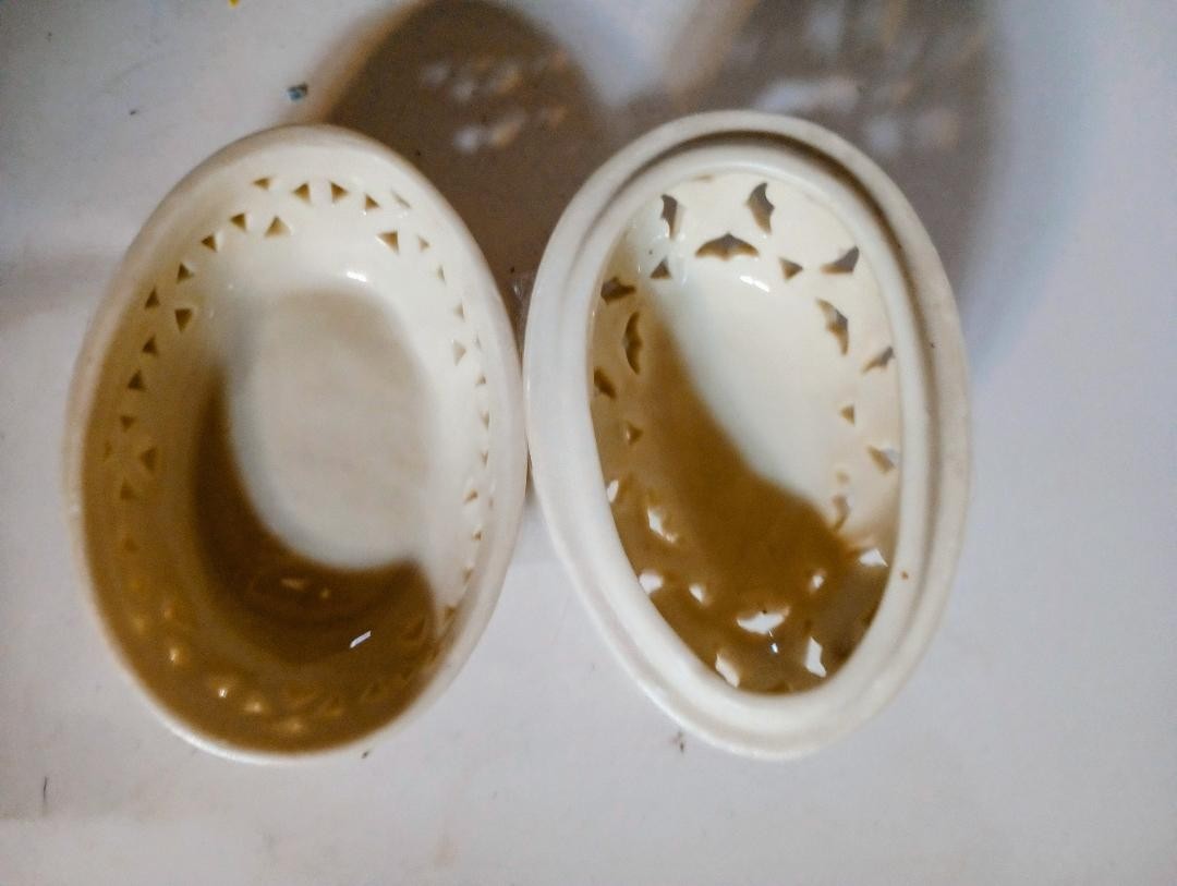 Vintage White Oval Filigree Egg trinket dish