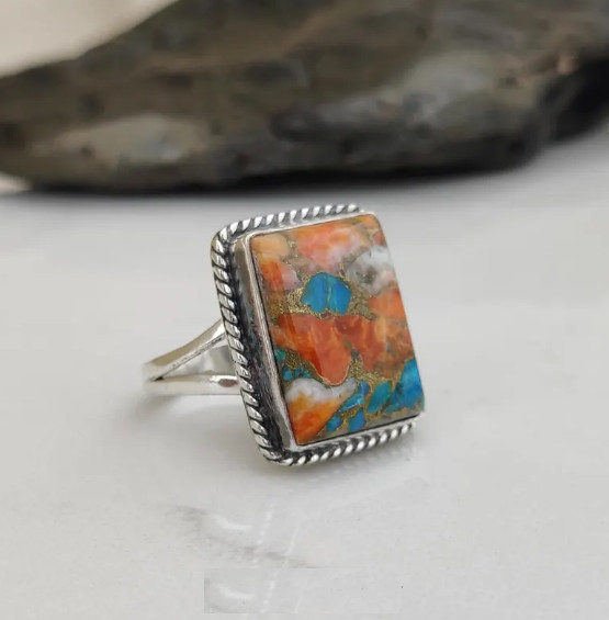 Oyster Copper Turquoise Ring Handmade 925 Sterling Silver  Ring All Size R358