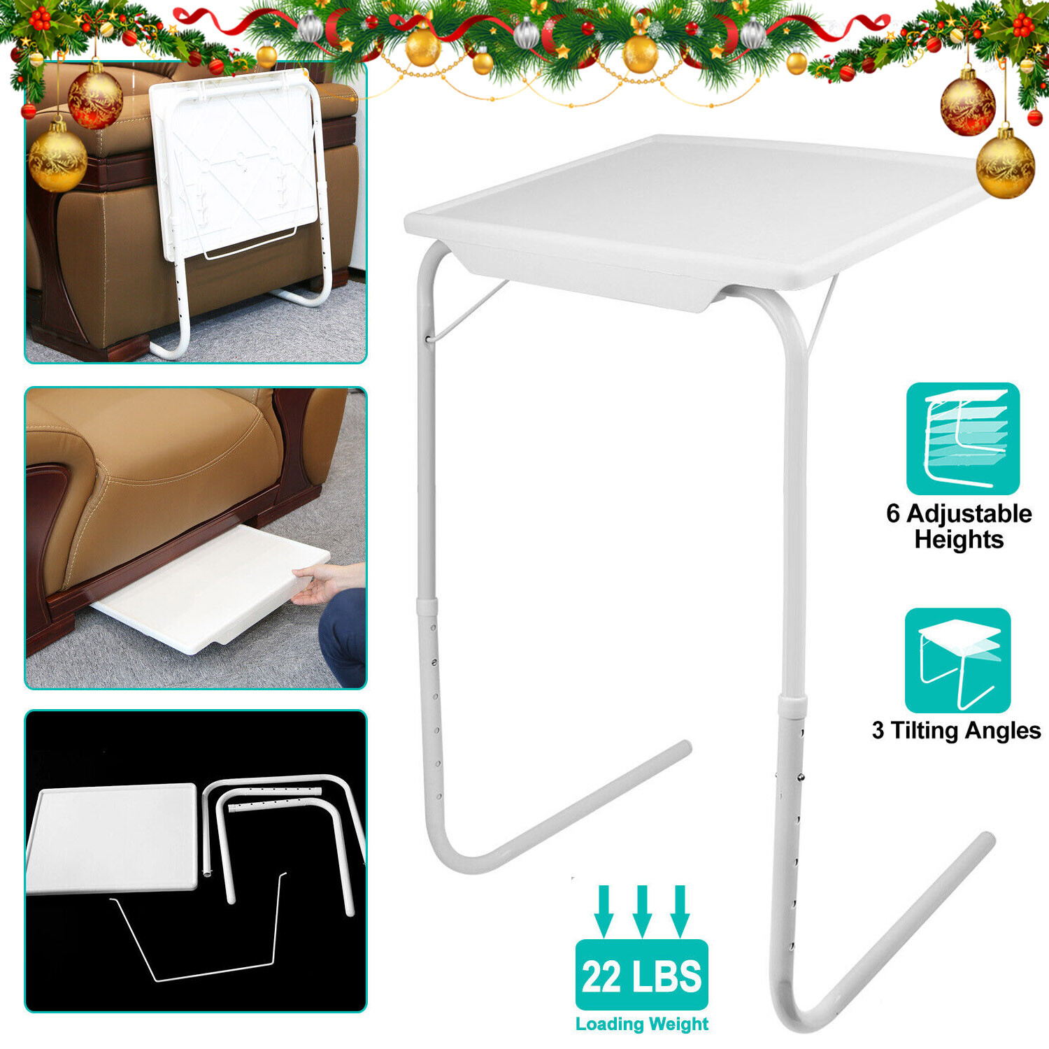 Foldable Table Adjustable TV Tray Laptop Desk Sofa Bed Side Dinner Tray Portable