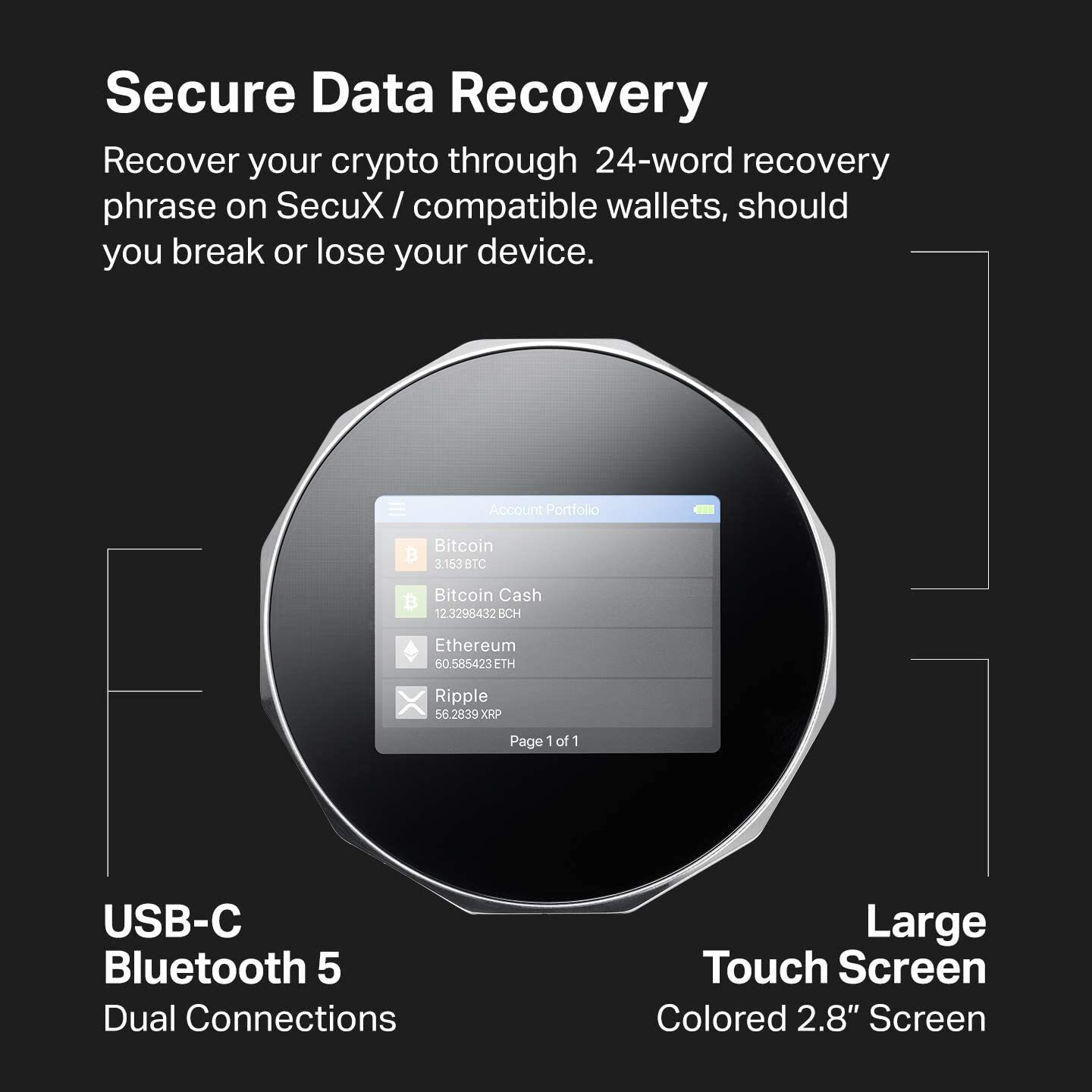 SecuX V20 Cross Platform Crypto Hardware Wallet with Bluetooth