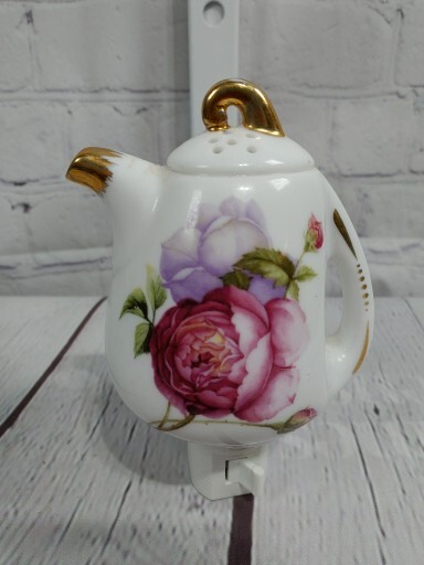 Ceramic Teapot Night-Light Floral Roses by Adeline Elegant Classic Grannycore