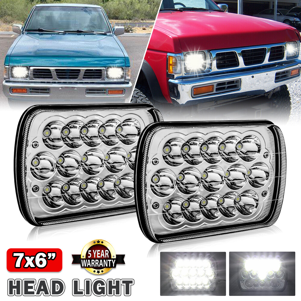 Pair 5x7 7x6 inch Chrome LED Headlight Hi-Lo Beam For Nissan Pickup Hardbody D21