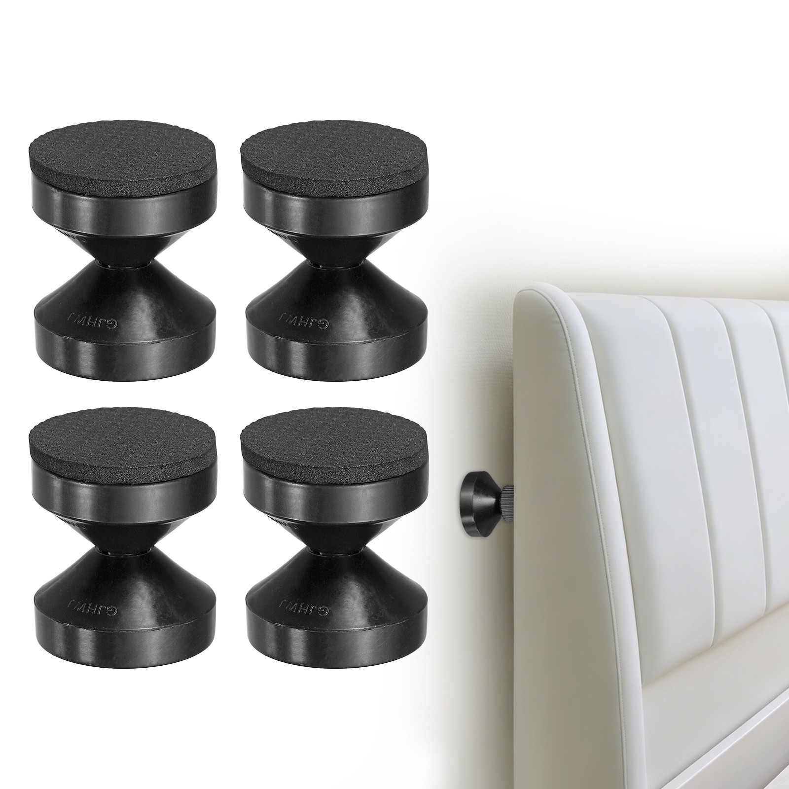 4 Pcs Headboard Stoppers, 1.85 Inch Adjustable Threaded Bed Frame Tool, Black