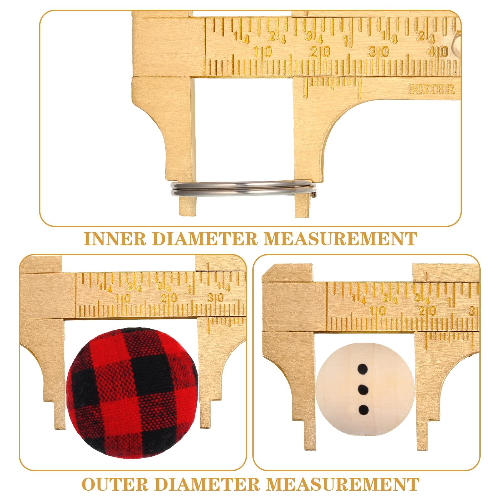2 Pcs Brass Vernier Caliper Pocket Caliper Handy Caliper Measuring Mini Tool Dou